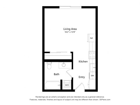 Floor plan for studio, 1 bath, 455 sqft